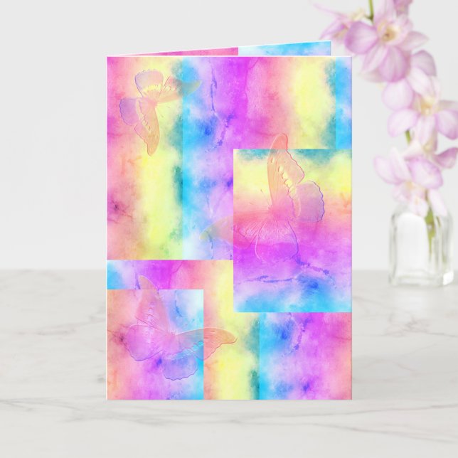 Carte [Rêves d'aquarelle] Papillon aux couleurs pastel f (Orchidée)
