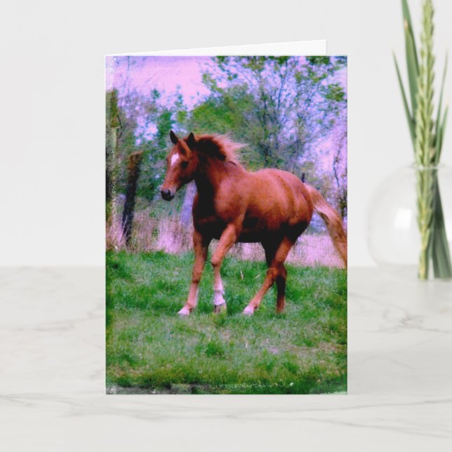 Carte Rêves de printemps, Trotting Sorrel, Anniversaire (Devant)