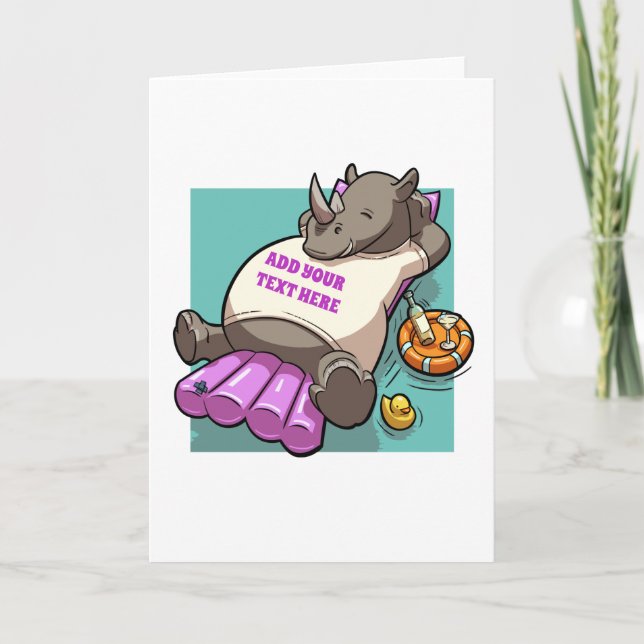 Carte Rhino Relaxant Sur Un Lilo Drôle Cartoon (Devant)