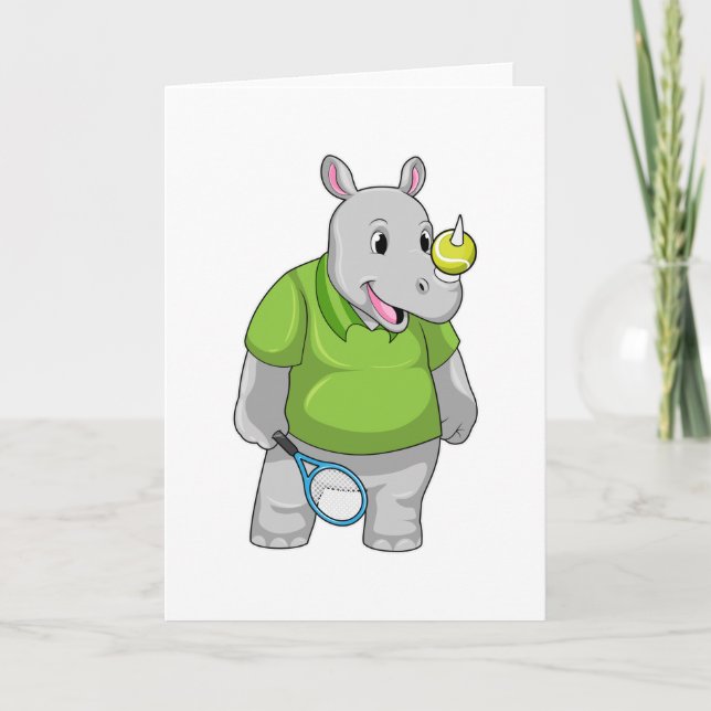 Carte Rhinocéros au tennis avec balle de tennis (Devant)