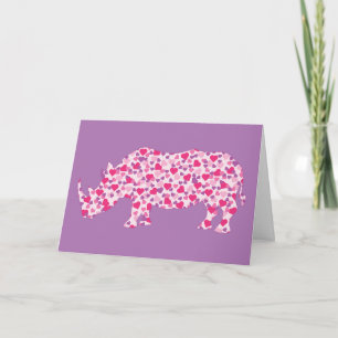 Carte Rhinoceros aux Coeurs Roses