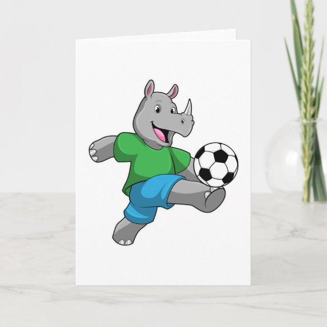 Carte Rhinocéros en joueur de football avec ballon (Devant)