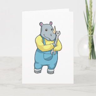 Carte Rhinocéros en mécanicien avec clé