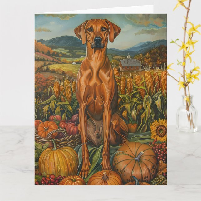 Carte Rhodesian Ridgeback Automne Harvest Thankesgiving (Fleur jaune)