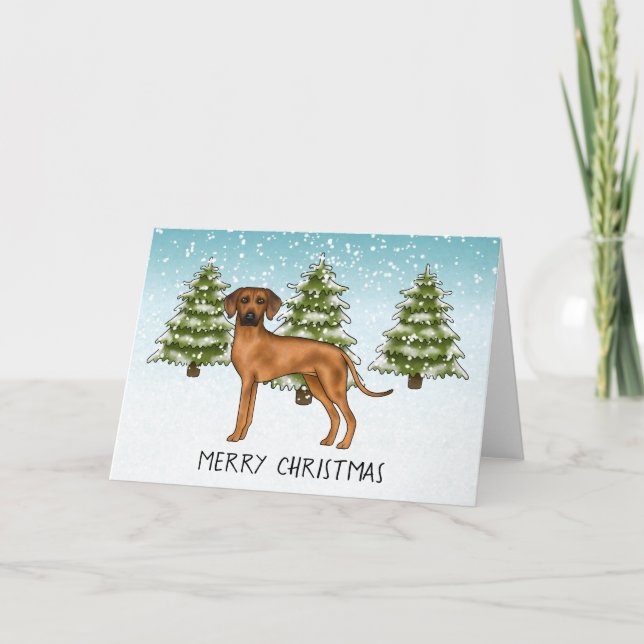 Carte Rhodesian Ridgeback Avec Texte Forêt D'Hiver Neige (Devant)
