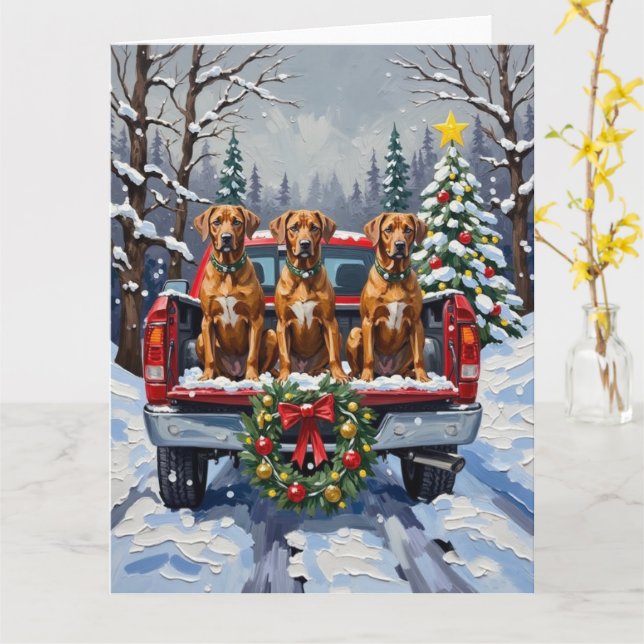 Carte Rhodesian Ridgeback Christmas Red Truck Holiday (Fleur jaune)