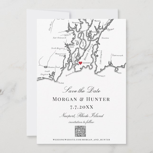 Carte RI Newport noir et blanc Code QR élégant (Devant)