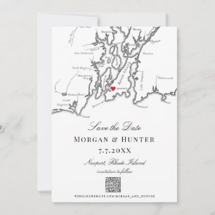 Carte RI Newport noir et blanc Code QR élégant