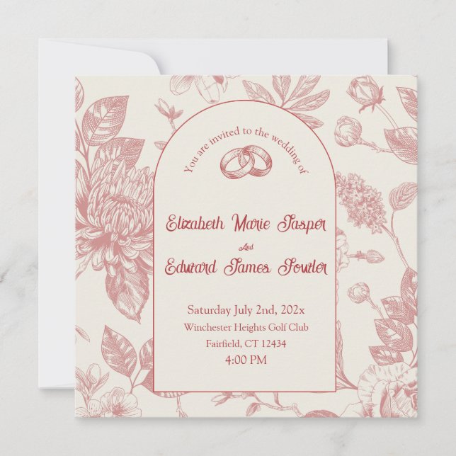 Carte Riche Rouge Français Floral Toile Floral Floral (Devant)