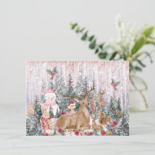 Carte Rinder d'aquarelle rose, Snowman Joyeux Noël