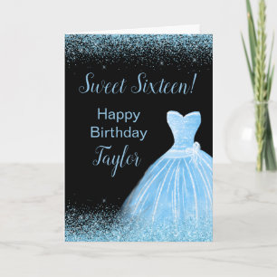 Carte Robe bleu clair Faux Parties scintillant Douce 16 