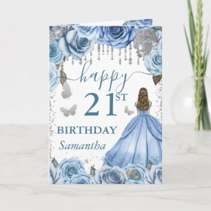 Carte Robe Bleu Clair Princesse Blonde Anniversaire