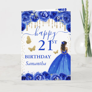 Carte Robe Bleue Royale Princesse à Peau Noire Anniversa