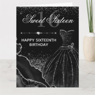 Carte Robe d'aquarelle noire Douce 16 Anniversaire