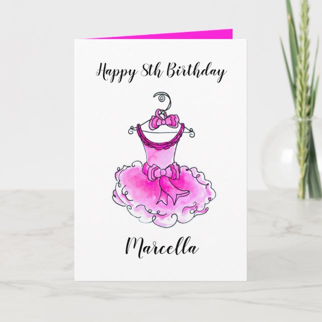 Carte Robe de fête rose art encré filles anniversaire (Devant)