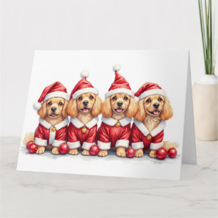 Carte Robe de Noël Lhasa Apso Chapeau de Père Noël