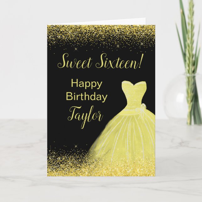 Carte Robe Jaune Lumineuse Faux Parties scintillant Douc (Devant)