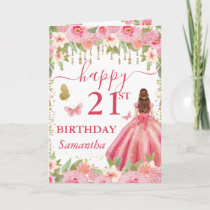 Carte Robe Rose Clair Princesse aux Cheveux Roux Anniver