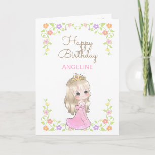 Carte Robe rose mignonne Princesse Floral Photo Annivers