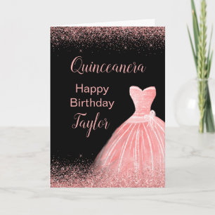 Carte Robe rose rose Faux Parties scintillant Quinceaner