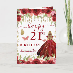 Carte Robe Rouge Blonde Haired Princesse Anniversaire