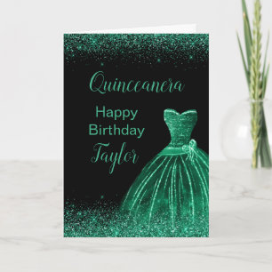Carte Robe Vert foncé Faux Parties scintillant Quinceane