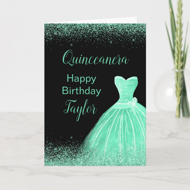 Carte Robe verte Quinceanera Mint Robe Faux Parties scin (Devant)