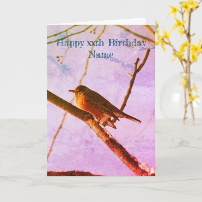 Carte Robin In Snow Nature Art Anniversaire Personnalisé (Fleur jaune)