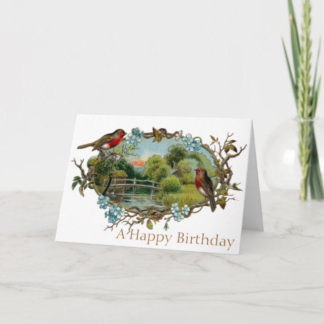 Carte Robins d'anniversaire vintages et oubliés (Devant)