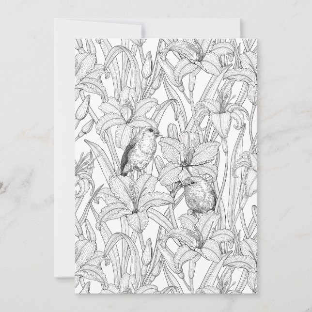 Carte Robins et fleurs de lys, noir et blanc (Devant)