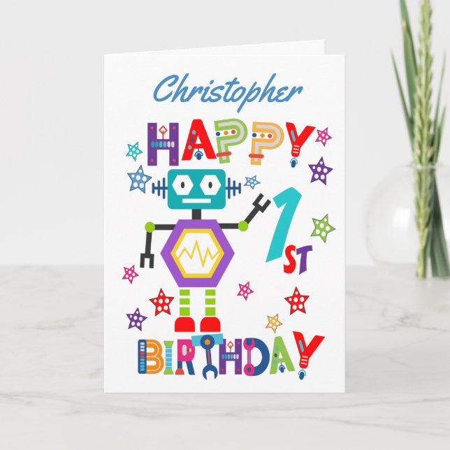 Carte Robot mignon 1er anniversaire (Devant)