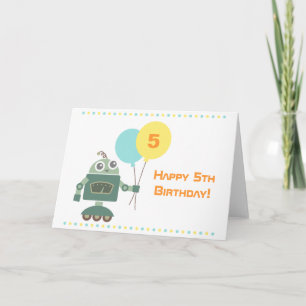 Carte Robot mignon avec des ballons, joyeux anniversaire