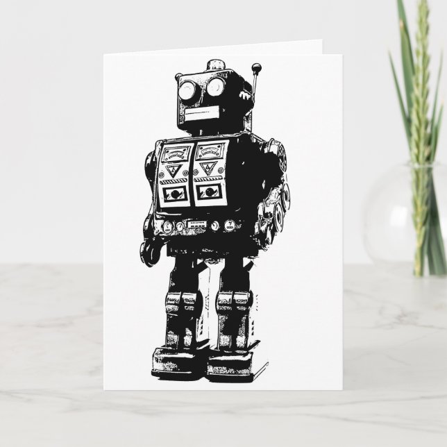Carte Robot Vintage noir et blanc (Devant)