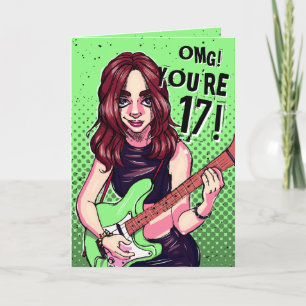 Carte Rock Music Ado Girl Green Guitar 17e anniversaire