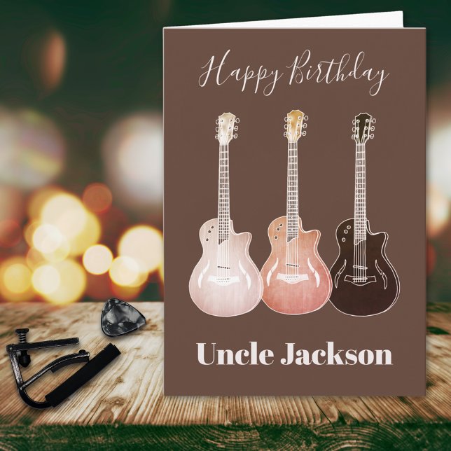 Carte Rock n Roll Rustic Guitares Rockstar Uncle (Happy birthday uncle custom rustic guitar music themed brown birthday greetings card)