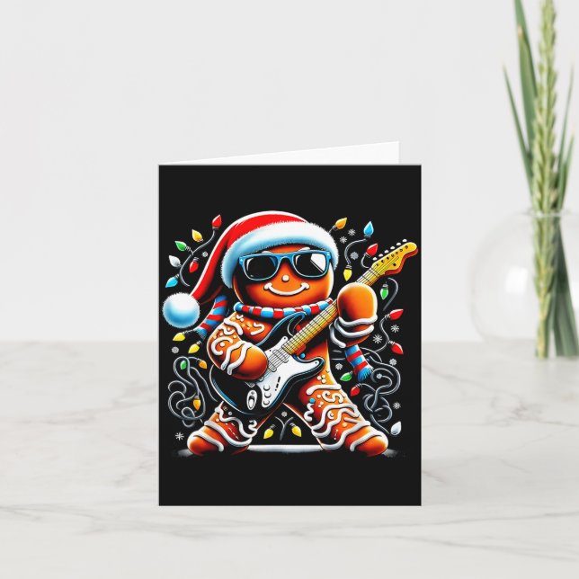 Carte Rock Star Gingerbread Christmas Guitar Lights Men  (Devant)
