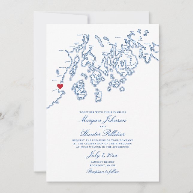 Carte Rockport Maine Élégant Mariage bleu marine (Devant)