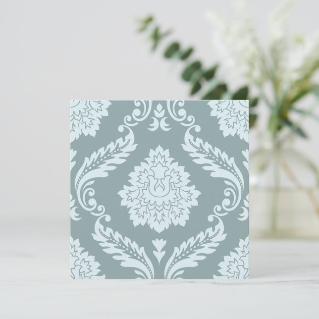 Carte Rococo Damask Lg Pattern Duck Egg Blue+Teal (Debout devant)
