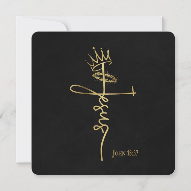 Carte ROI JÉSUS Élégant Noir Plat Noël chrétien (Devant)