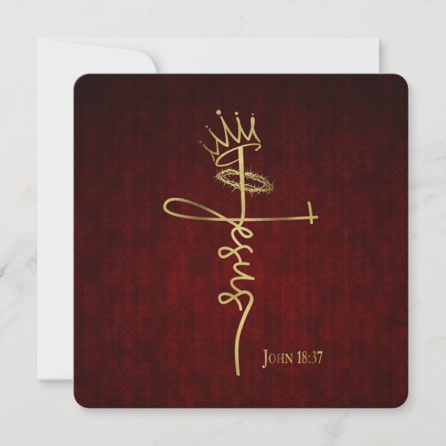 Carte ROI JÉSUS Élégant rouge plat Noël chrétien (Devant)