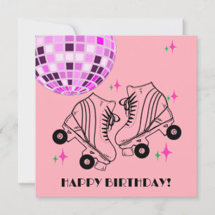 Carte Roller Skates Derby Patinage rose Disco Anniversai