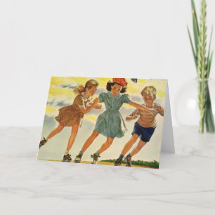 Carte Roller vintage Patinage amusant Enfants Garçons et