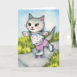 Carte Rollerskating Kitty - Belle art de chat