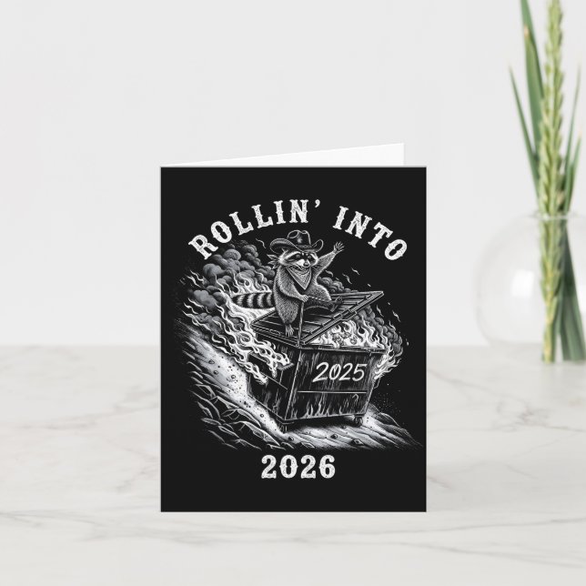 Carte Rollin' Into 2026 Funny Cowboy Raccoon Happy New Y (Devant)