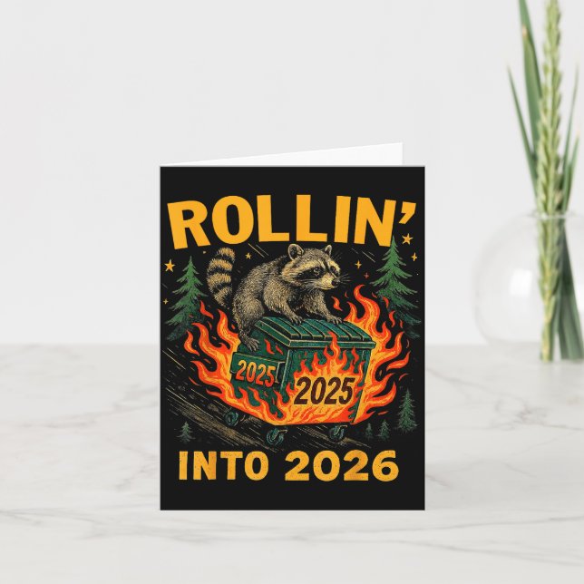 Carte Rollin’ Into 2026 Funny Raccoon Dumpster Fire  (Devant)