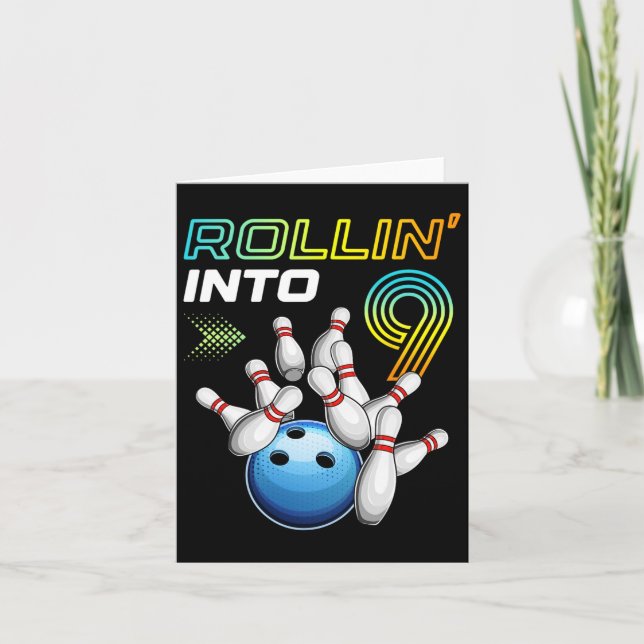 Carte Rollin Into 9 Retro Bowling Annithday Party 9th Bi (Devant)