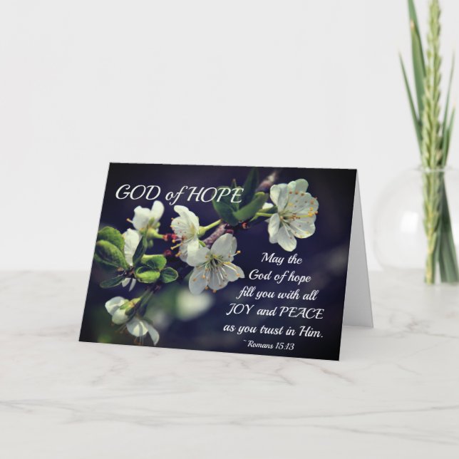 Carte Romains 15:13 Dieu de l'Espoir Fleurs blanches (Devant)