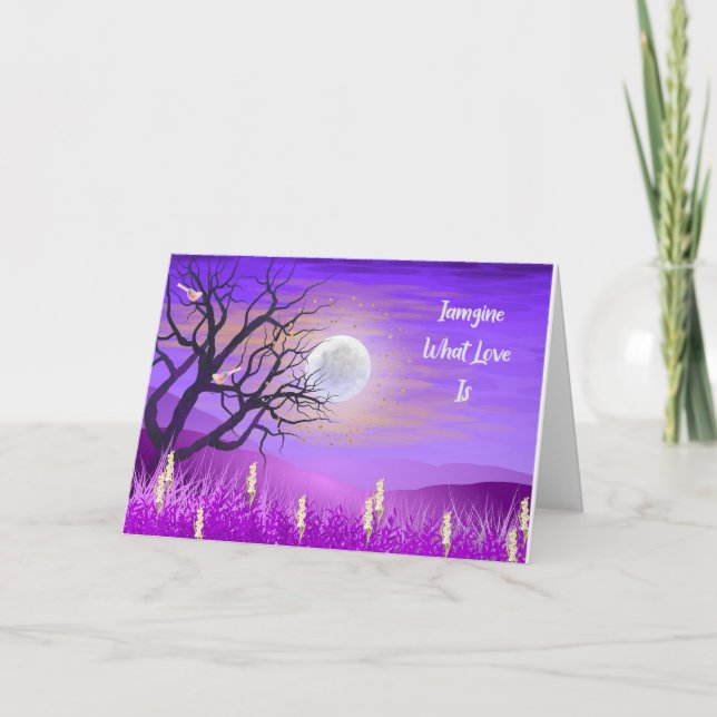 Carte Romance avec Paysage Violet & Lune (Devant)