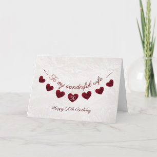 Carte "Romantic 50th Birthday Red Heart Bunting"