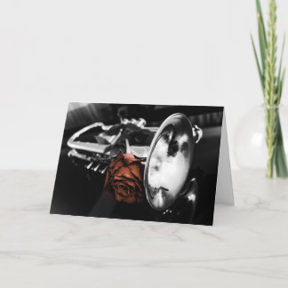 Carte Romantic Brass, cornet and red rose greetings card